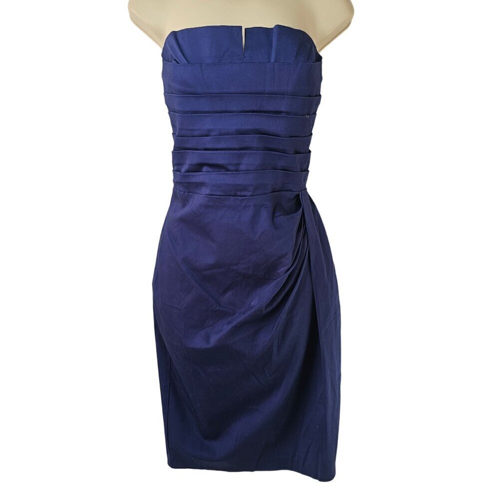 Asos Royal Blue Party Dress Size 6 Strapless Pleated Boned Bodice Side Ruching